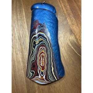 Fordite Pendant Detroit Michigan Focal Polished Stone GEM++ Metallic Blue Signed